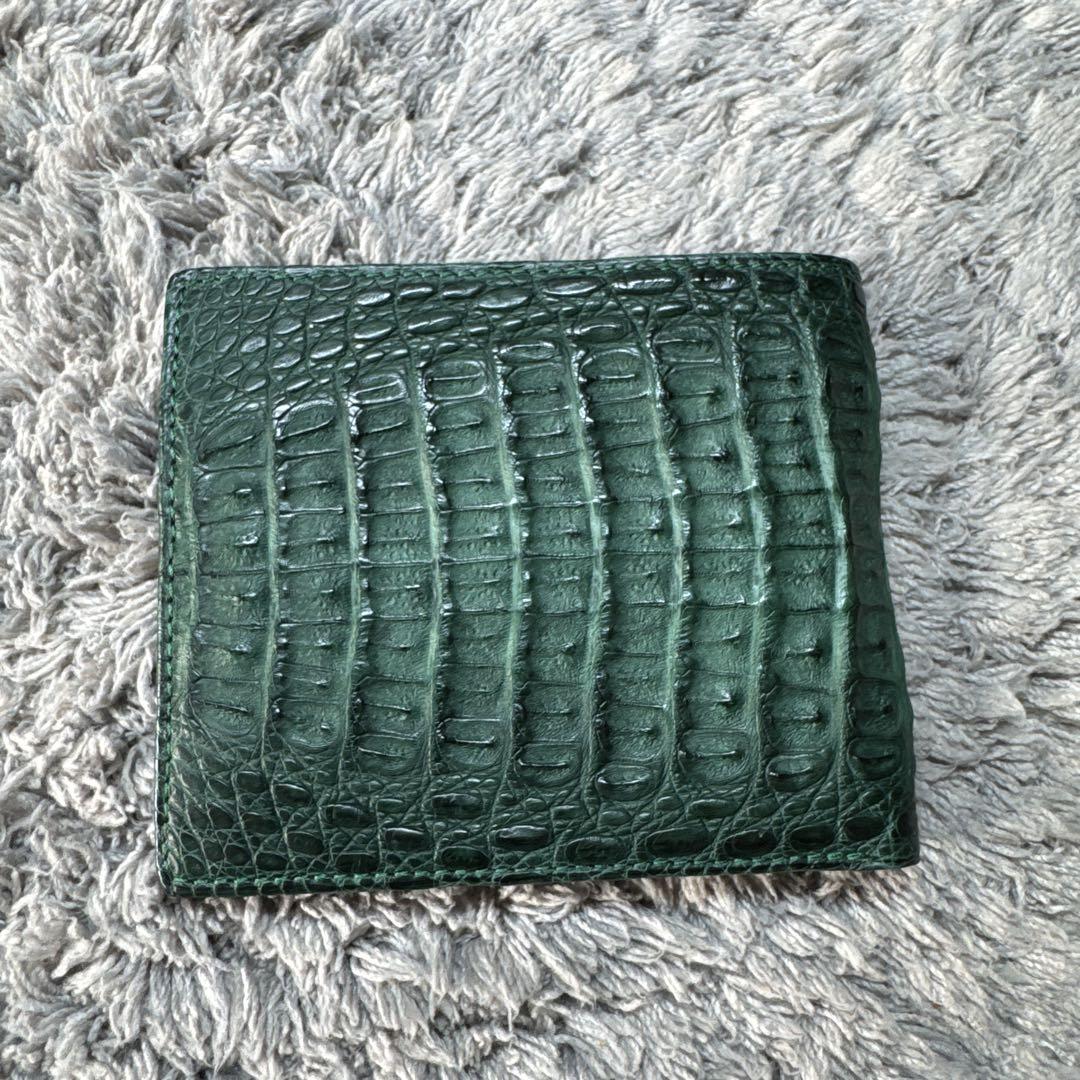 ★美品★CROCODILE SKIN クロコダイルスキン 二つ折り財布 グリーン