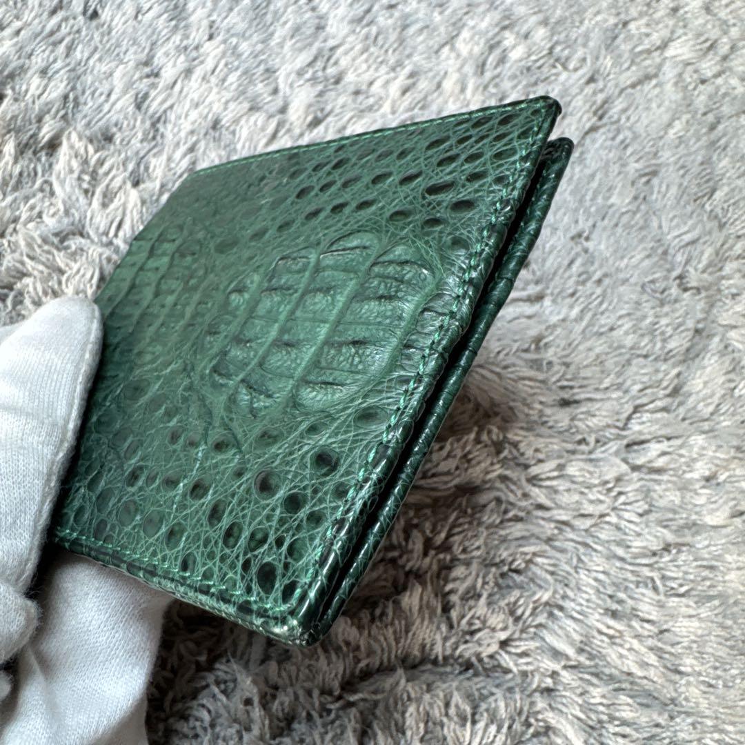 ★美品★CROCODILE SKIN クロコダイルスキン 二つ折り財布 グリーン