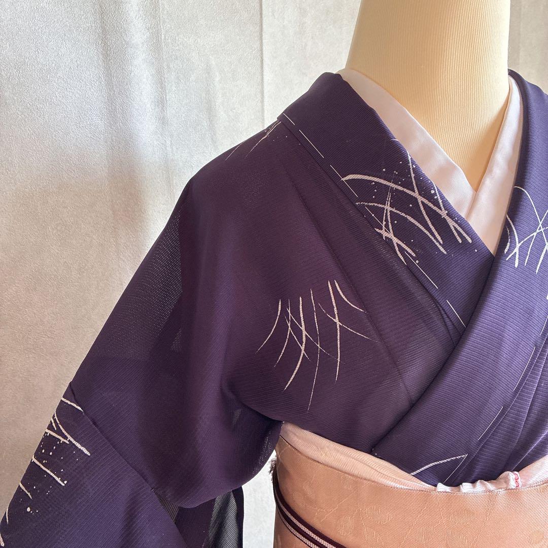 単衣 絽 紗 小紋フルセット 夏着物 しつけ糸付き 着物 正絹 紫