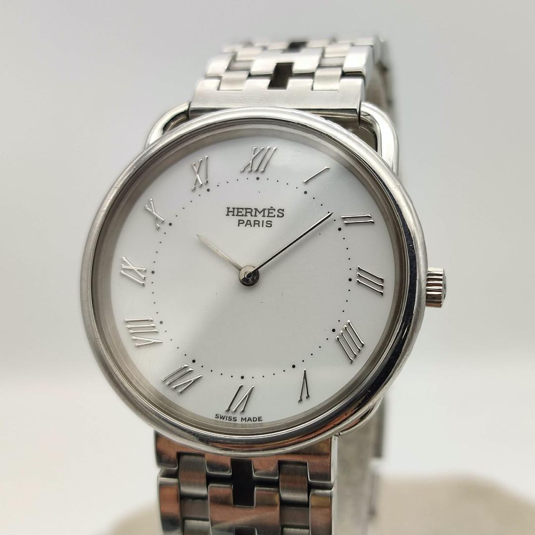 はあります 美品 クオーツ ホワイト文字盤 JxjZm-m99150194456 エルメス メンズ ケースサイ