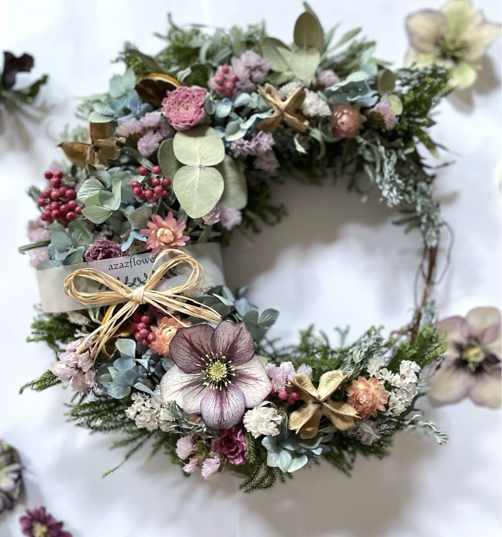 sale Xmas half moon wreathe ドライフラワーリース