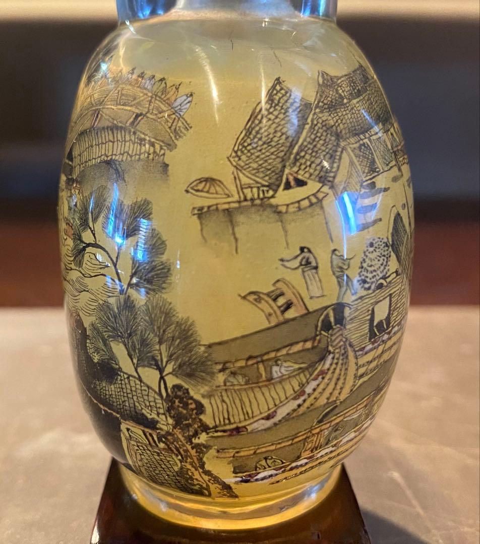 内絵　ガラス鼻煙壺　びえんこ 鑑賞台付　ヴィンテージ　レア ・台湾茶器 骨董・内絵 ガラス鼻煙壺・台付 びえんこ ・ヴィンテージ レア ・中国