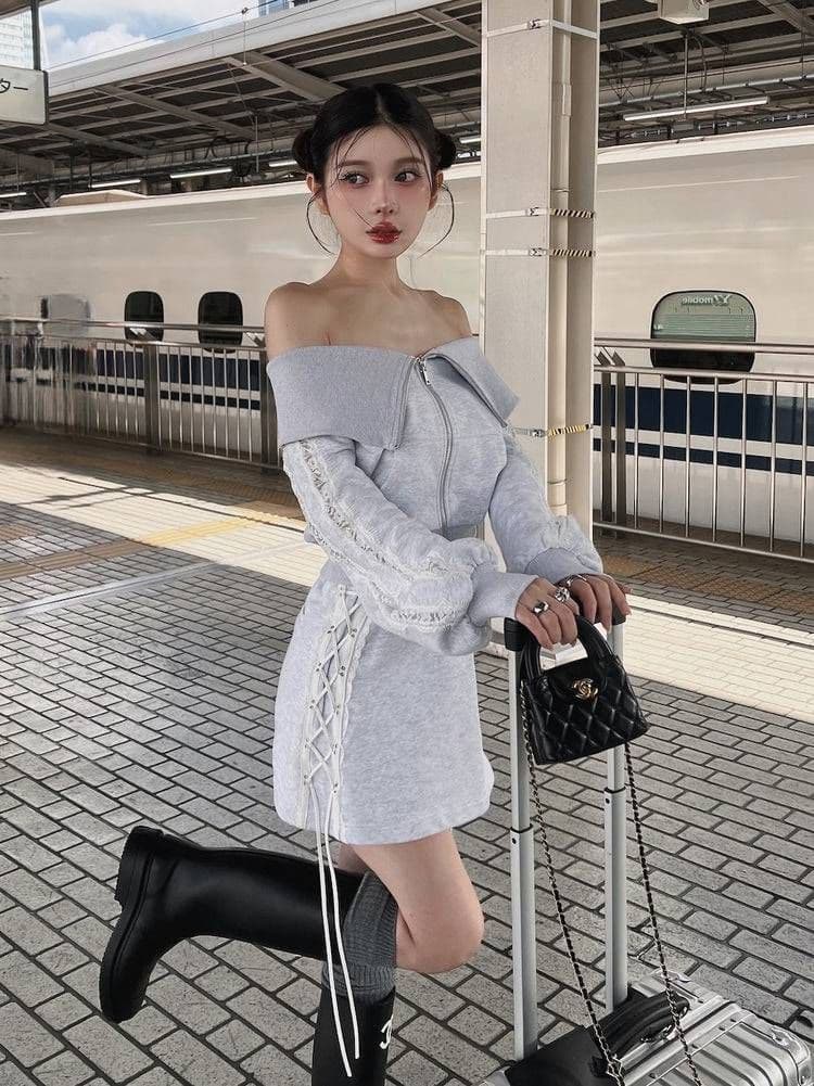 ダーリッチ レースアップスウェット トップス ミニスカート