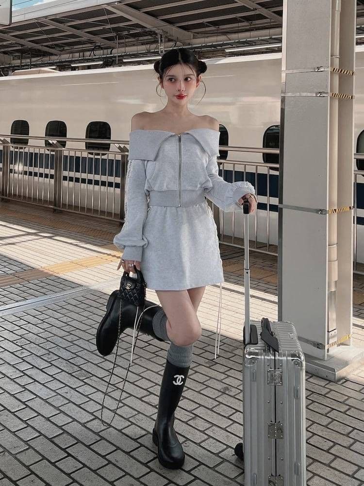 ダーリッチ レースアップスウェット トップス ミニスカート