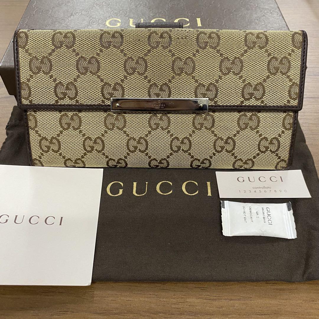 新品同様‼️グッチ　GUCCI 財布　二つ折り　長財布　GGキャンバス バンブー 新品同様‼️ グッチ GUCCI 財布 二つ折り 長財布 GGキャンバス