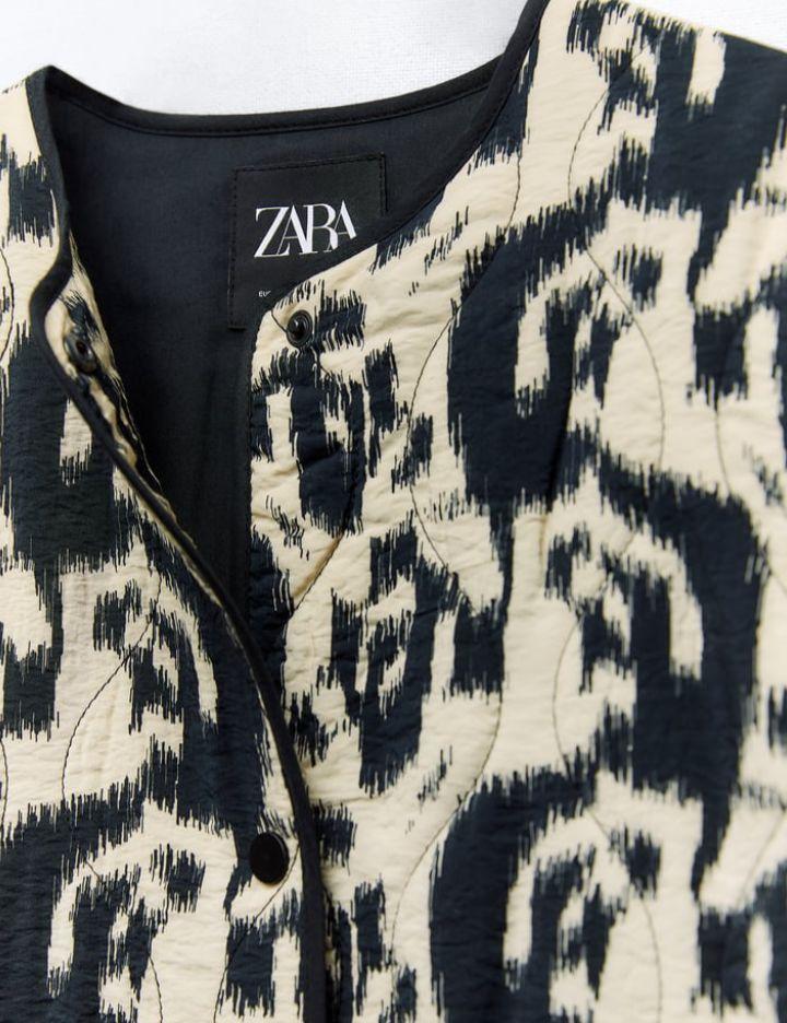ZARA スネークスキン柄 パフジャケット L ブラック 黒