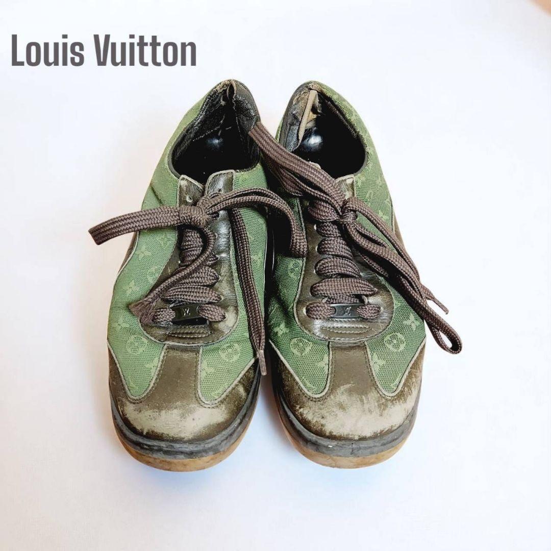 訳ありLOUIS VUITTONルイヴィトン オリーブグリーン スニーカー緑厚底