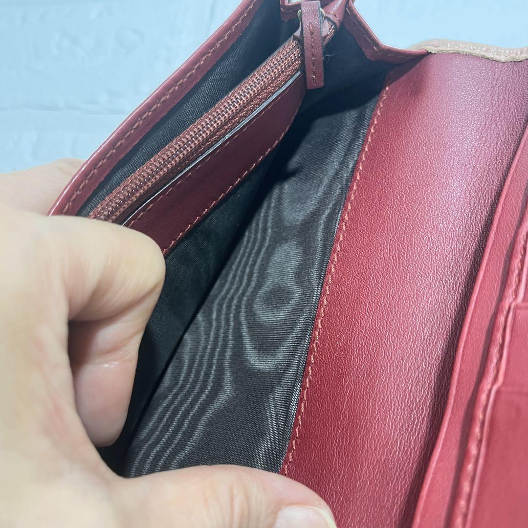 美品✨GUCCI 長財布　GG シマ　バイカラー　ピンクベージュ　レッド