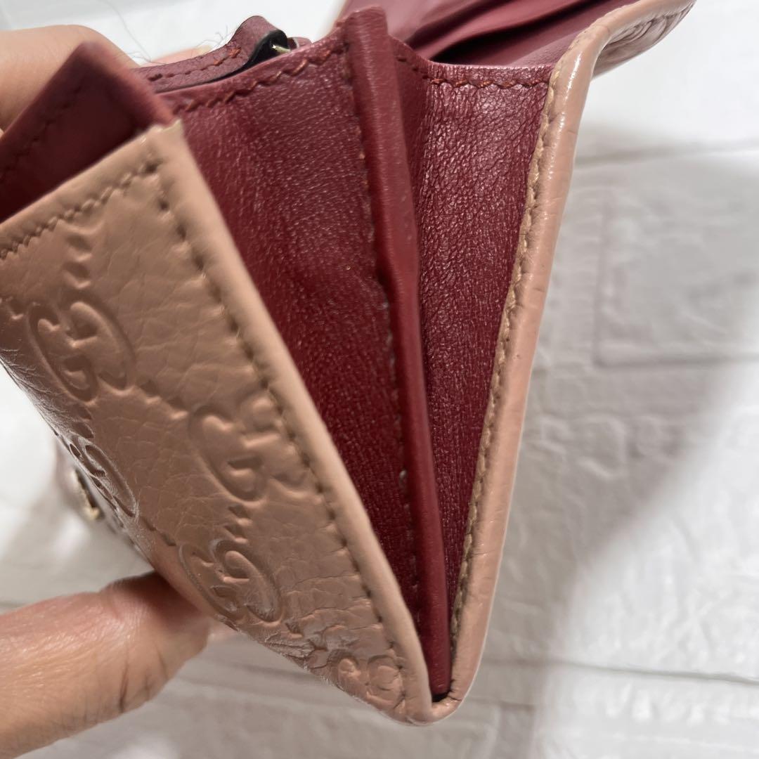 美品✨GUCCI 長財布　GG シマ　バイカラー　ピンクベージュ　レッド