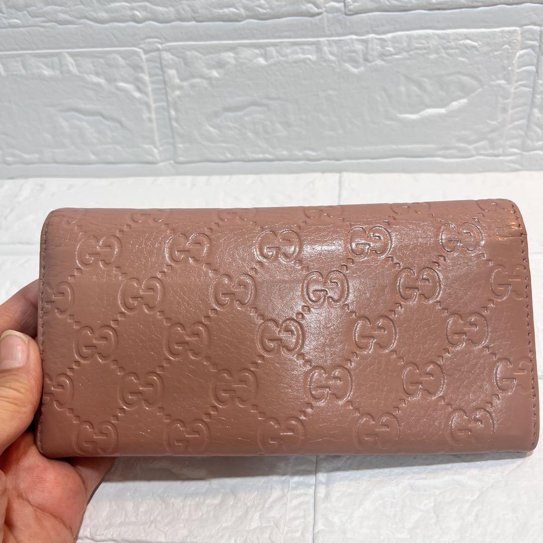 美品✨GUCCI 長財布　GG シマ　バイカラー　ピンクベージュ　レッド