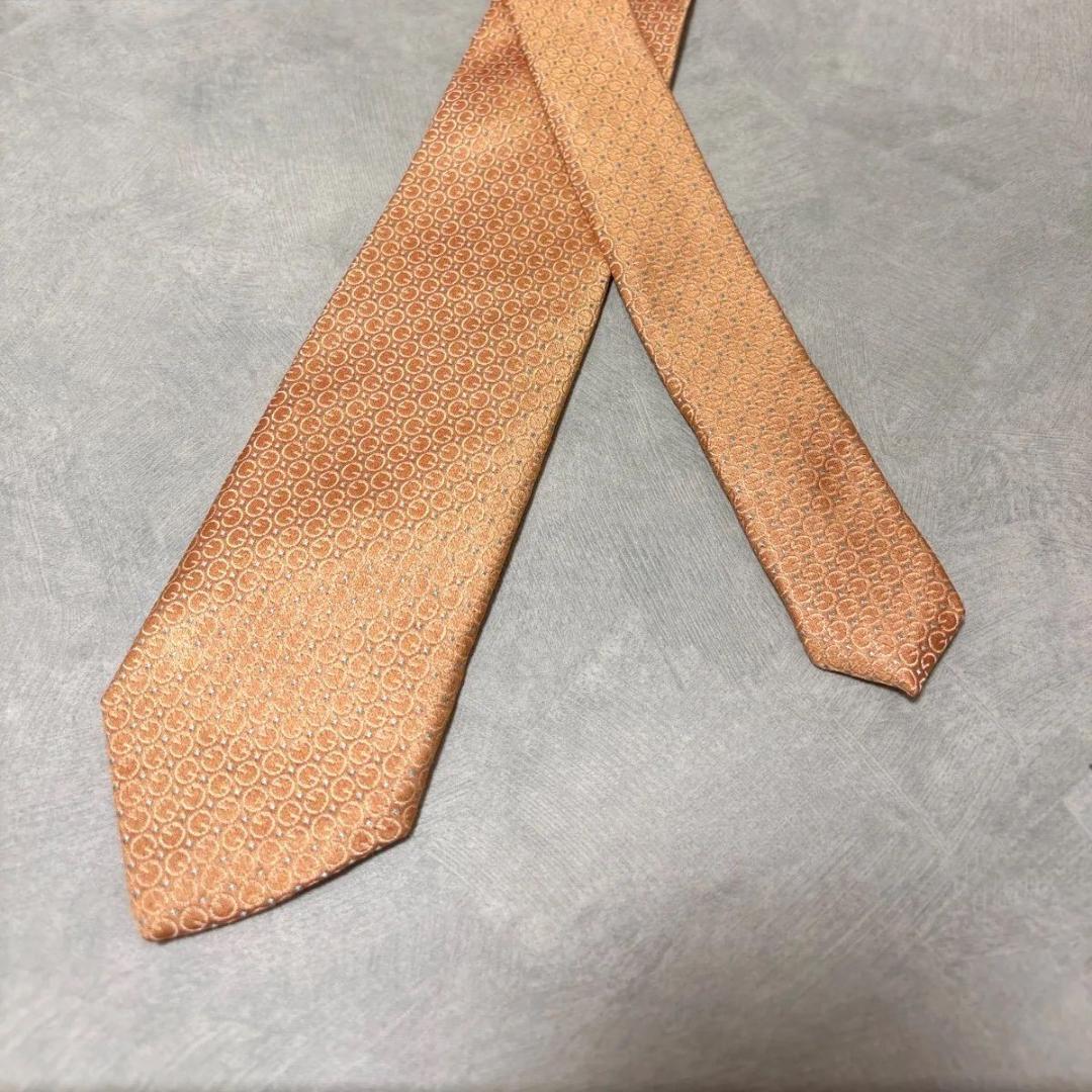 美品 GUCCI グッチ シルク ネクタイ オレンジ GG柄 総柄 ダブルG