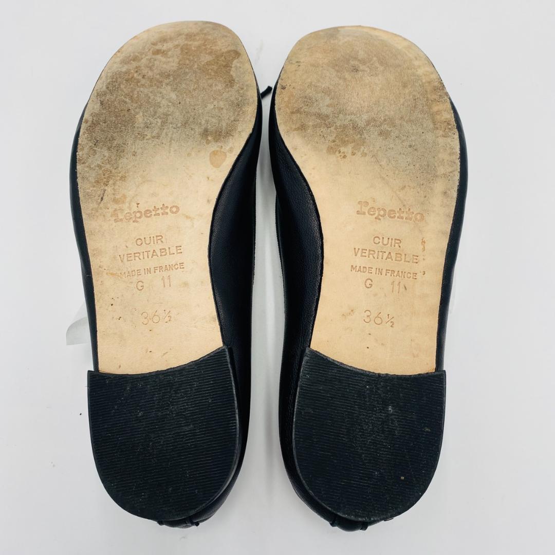 repetto　レペット　バレエシューズ　フラットシューズ　黒　レザー　リボン