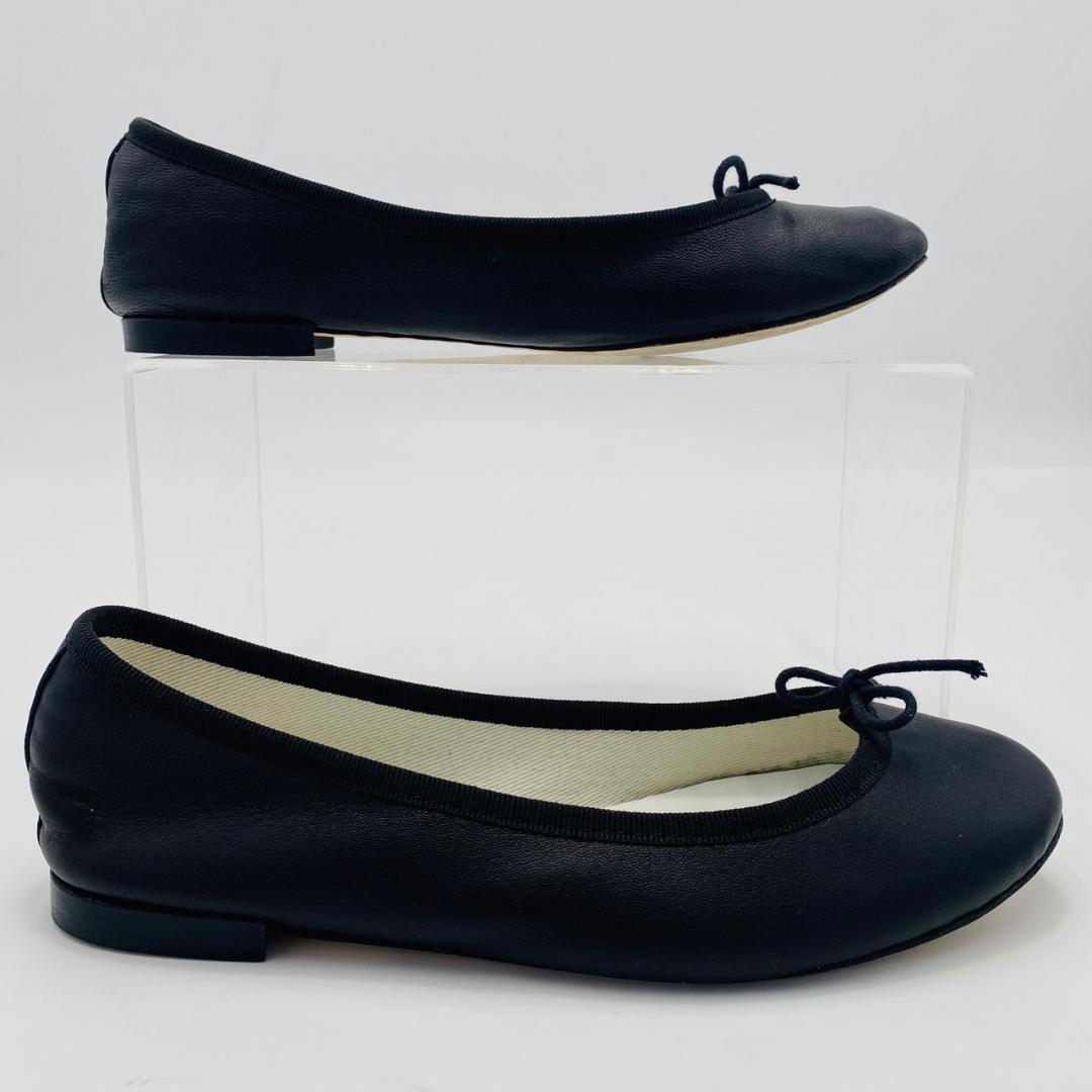 repetto　レペット　バレエシューズ　フラットシューズ　黒　レザー　リボン