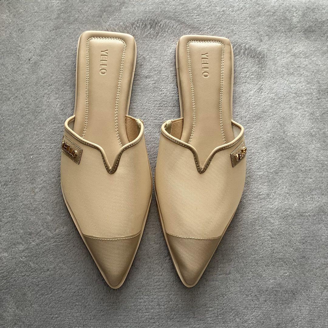 YELLO ベージュ メッシュミュール HERA MESH FLAT MULES