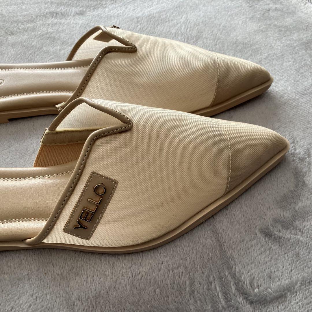 YELLO ベージュ メッシュミュール HERA MESH FLAT MULES