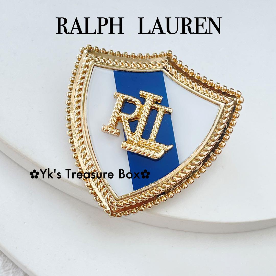 Y525/RALPH LAUREN/希少/青x白/ゴールドエンブレムブローチ Y525/RALPH LAUREN/希少/青x白/ゴールドエンブレムブローチ