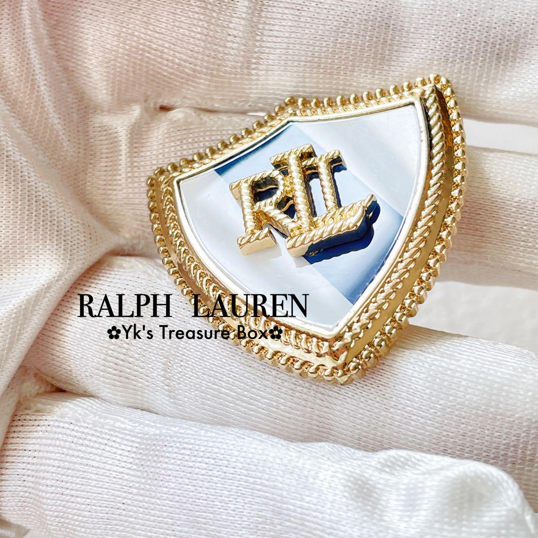 Y525/RALPH LAUREN/希少/青x白/ゴールドエンブレムブローチ Y525/RALPH LAUREN/希少/青x白/ゴールドエンブレムブローチ