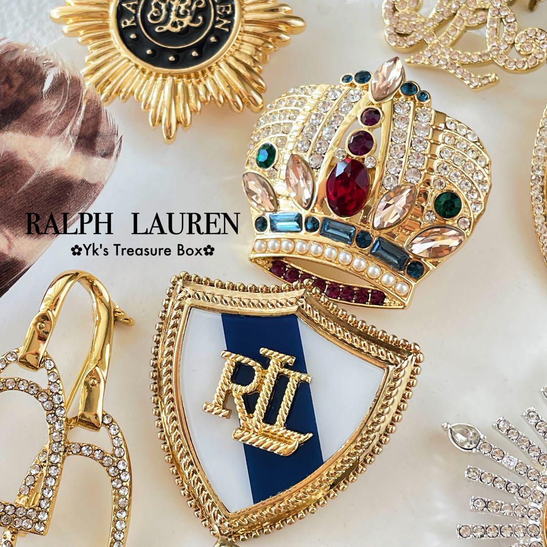 Y525/RALPH LAUREN/希少/青x白/ゴールドエンブレムブローチ Y525/RALPH LAUREN/希少/青x白/ゴールドエンブレムブローチ