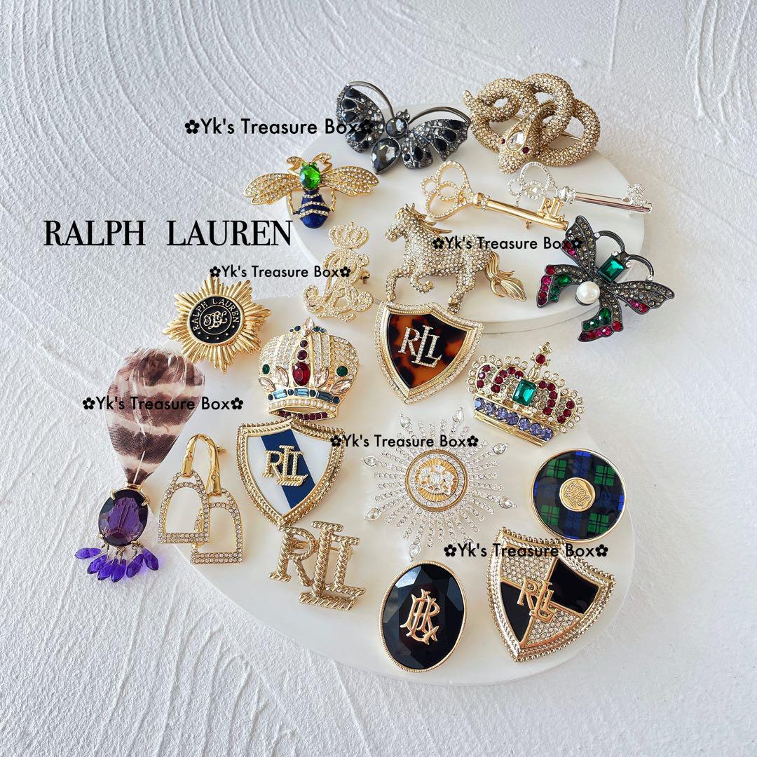Y525/RALPH LAUREN/希少/青x白/ゴールドエンブレムブローチ Y525/RALPH LAUREN/希少/青x白/ゴールドエンブレムブローチ
