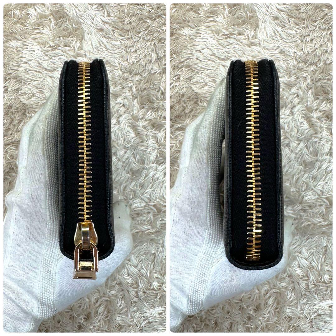【未使用級】プラダ 長財布 ラウンドファスナー ブラック サフィアーノ ゴールド