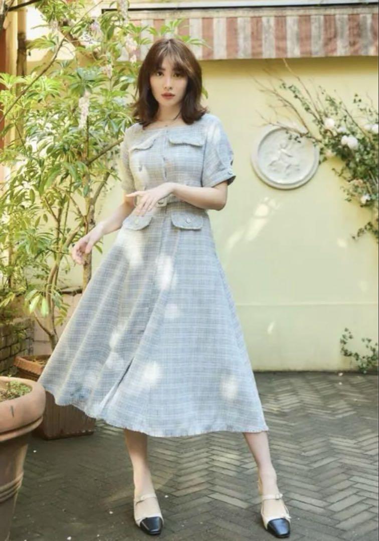 herlipto Classic Tweed Belted Dress