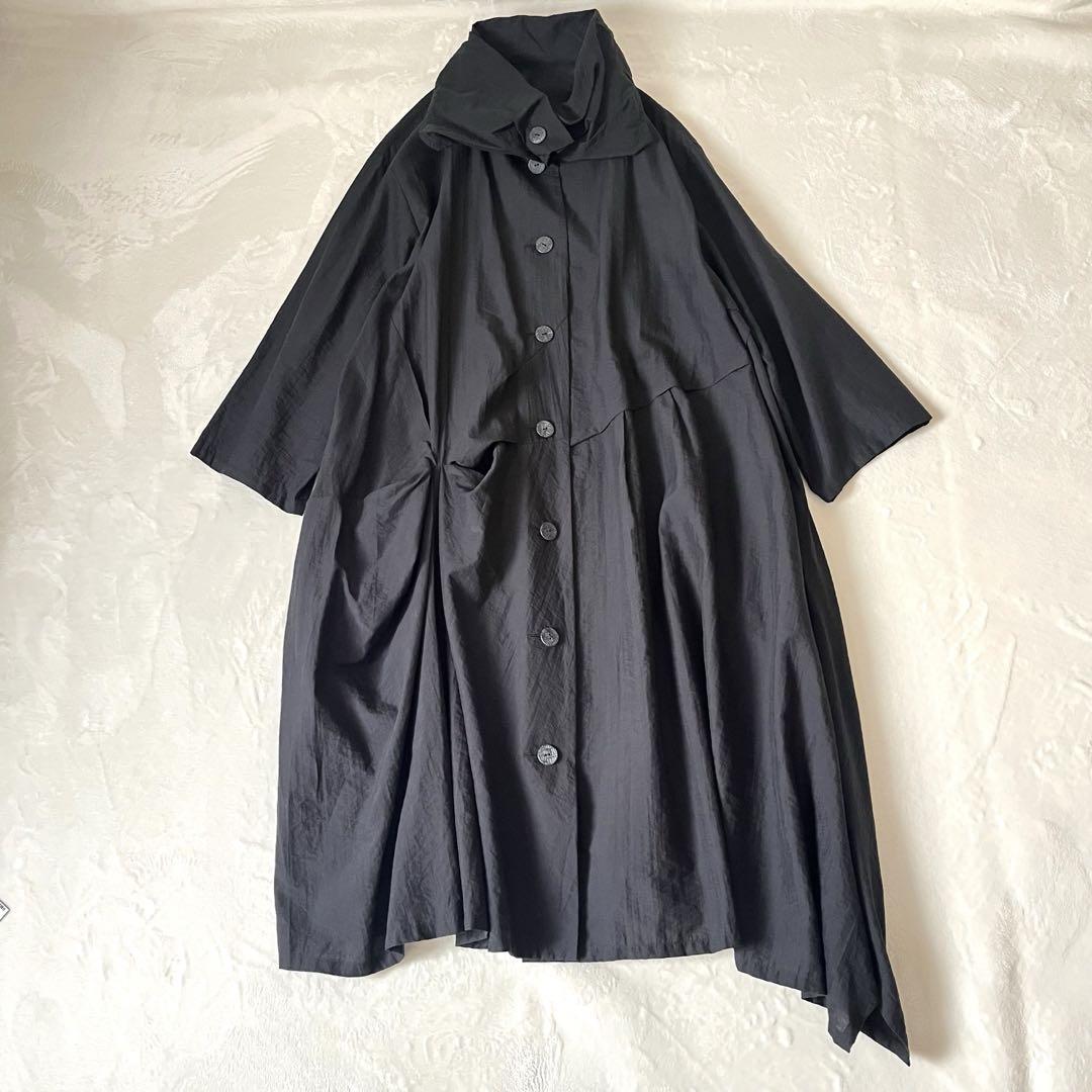 【極美品】慈雨デザインロングシャツワンピースアシンメトリーロング