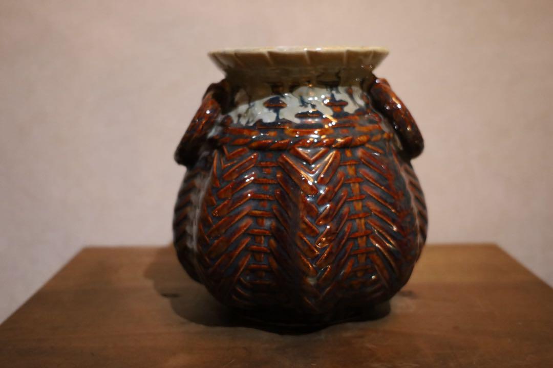 【アンティーク　壺型　花器　モダン　花瓶　Flower vase 】民芸