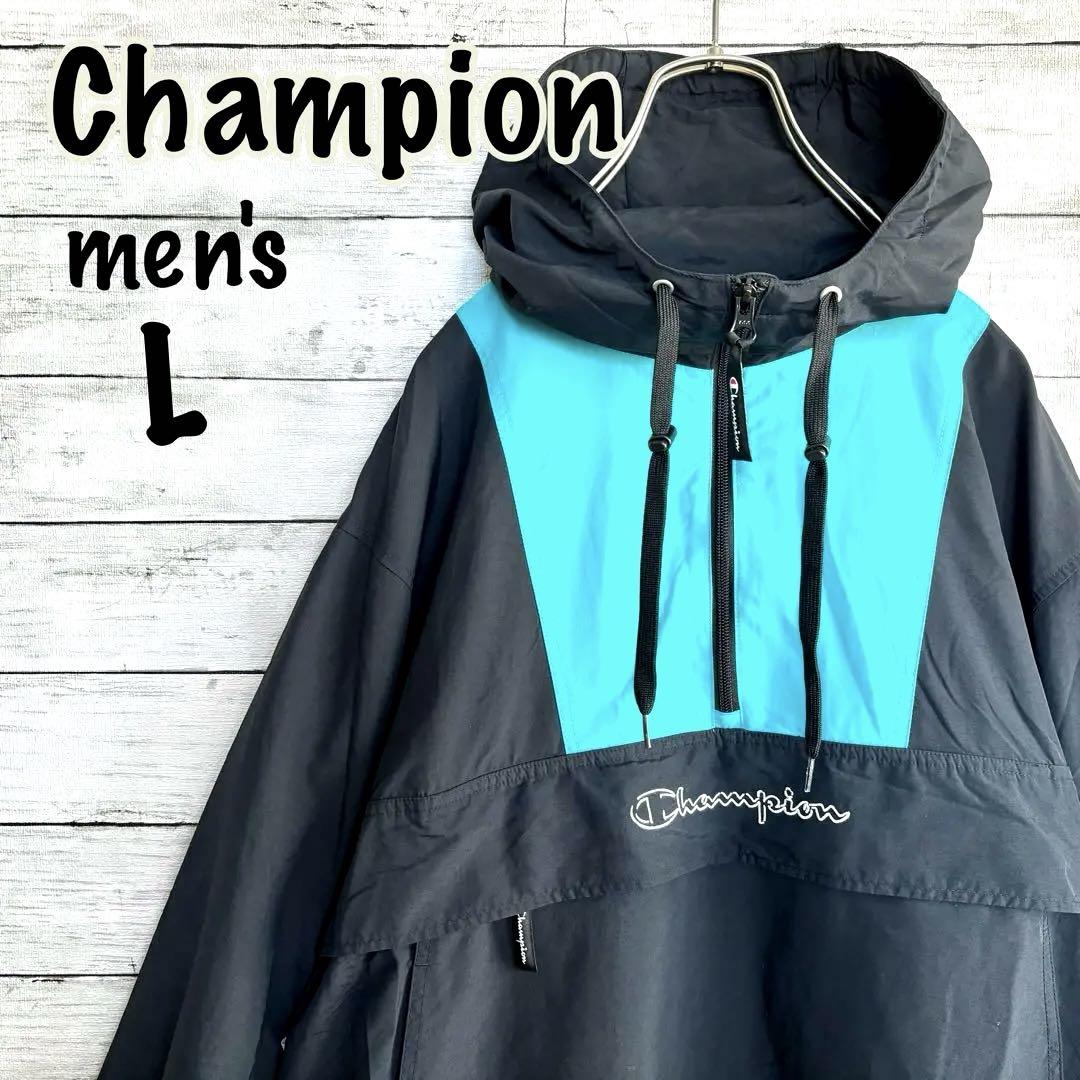 【希少モデル!】Champion チャンピオン ナイロン プルオーバー L 刺繍