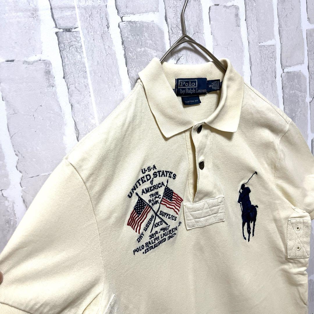 ポロラルフローレン ビッグポニー 星条旗 刺繍 ポロシャツ POLO RALPH LAUREN - 【希少】現行タグ ポロラルフローレン 刺繍
