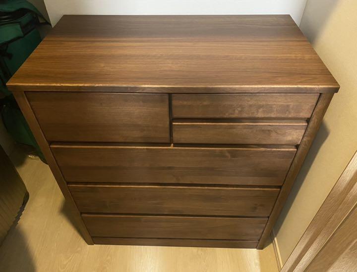 ローチェスト4段 大川家具 幅80センチ ダークブラウン