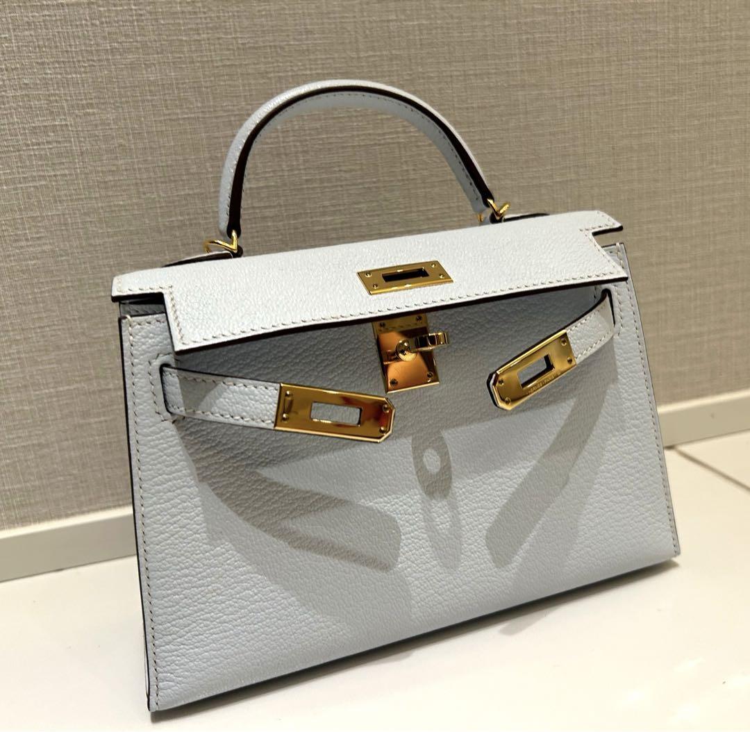 極美品　HERMES エルメス ミニケリー ブルーブリュム ゴールド金具