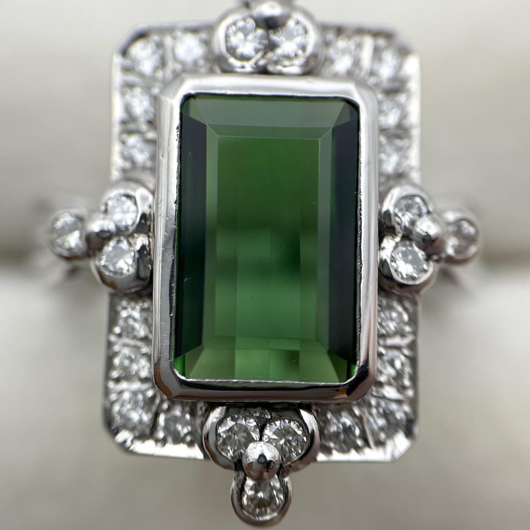 pt900 グリーントルマリン2.94ct ダイヤ0.46ct リング
