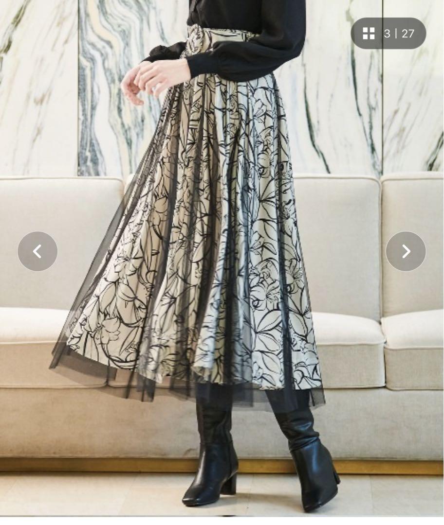 メーカー 一覧 ♡And Couture♡アンドクチュール♡38♡チュールレイヤー花柄 スカート