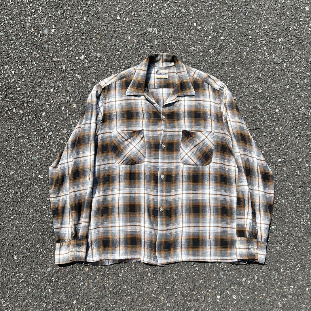 50s 60s 希少 オンブレチェック ワークジャケット ビンテージ 希少】60s 50s オンブレチェックシャツ レーヨン ヴィンテージ