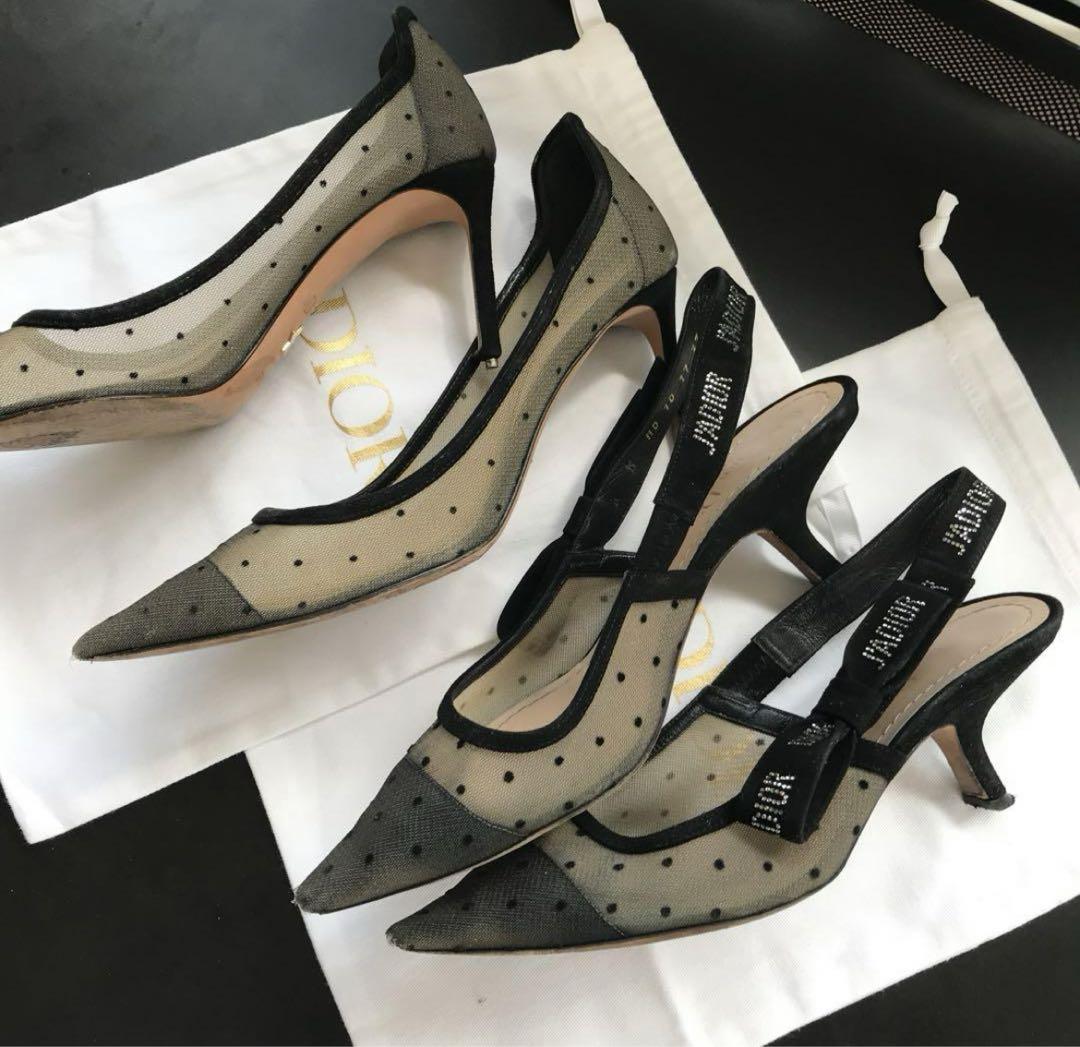 Christian Dior シースルー　ドット　メッシュパンプス