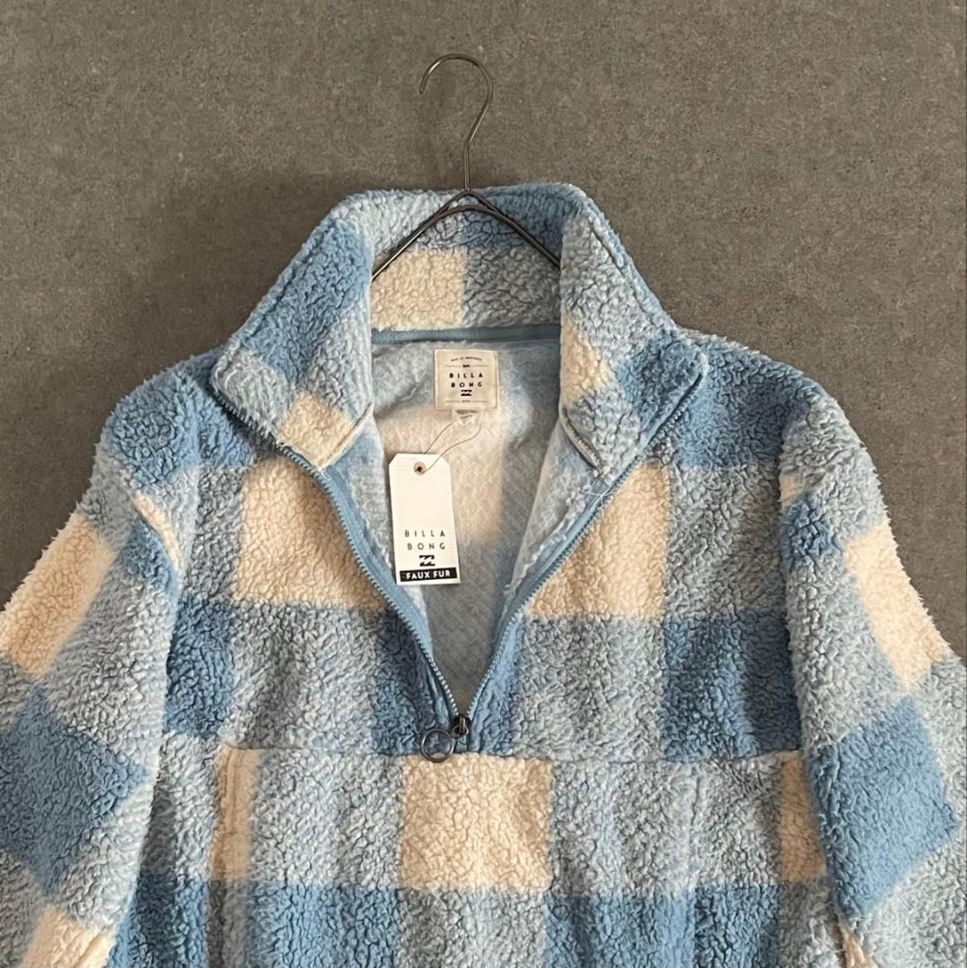 新品タグ付き ビラボン フリース 防寒対策 ボア チェック柄 水色 白 M 新品タグ付き ビラボン フリース 防寒対策 ボア チェック柄 水色 白 M