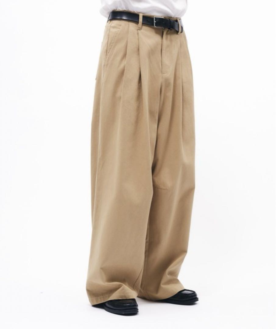 【新品】adoon plain 2タックダーツワイドチノパンツベージュ L完売品