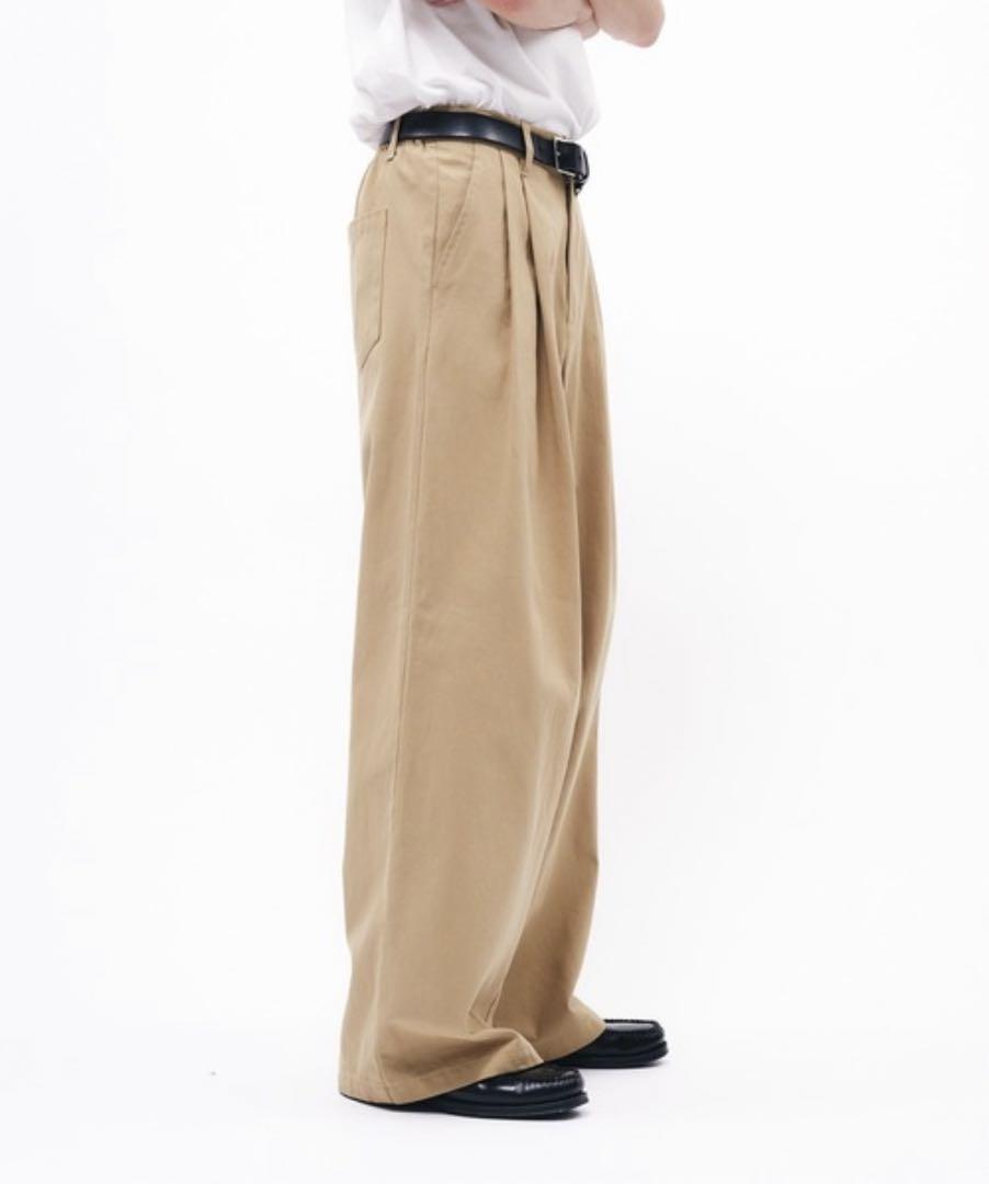 【新品】adoon plain 2タックダーツワイドチノパンツベージュ L完売品