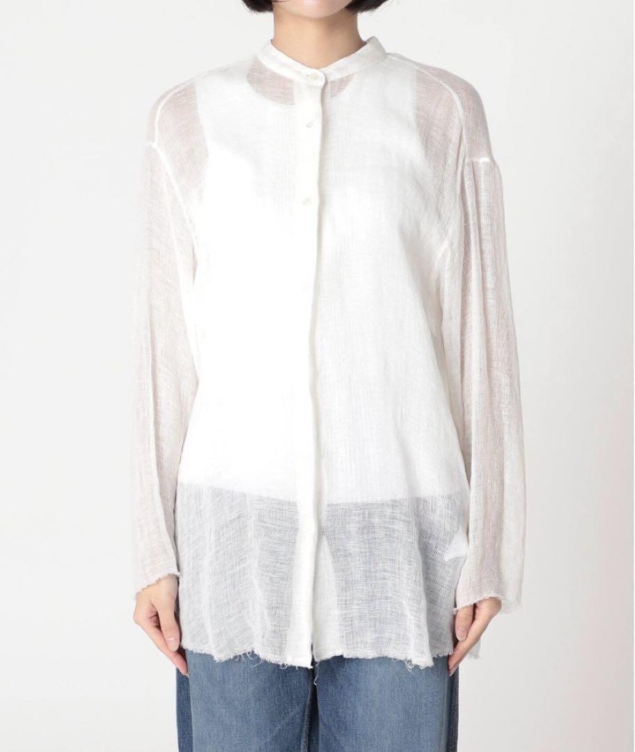 CALMER LINENメッシュバンドカラーシャツ