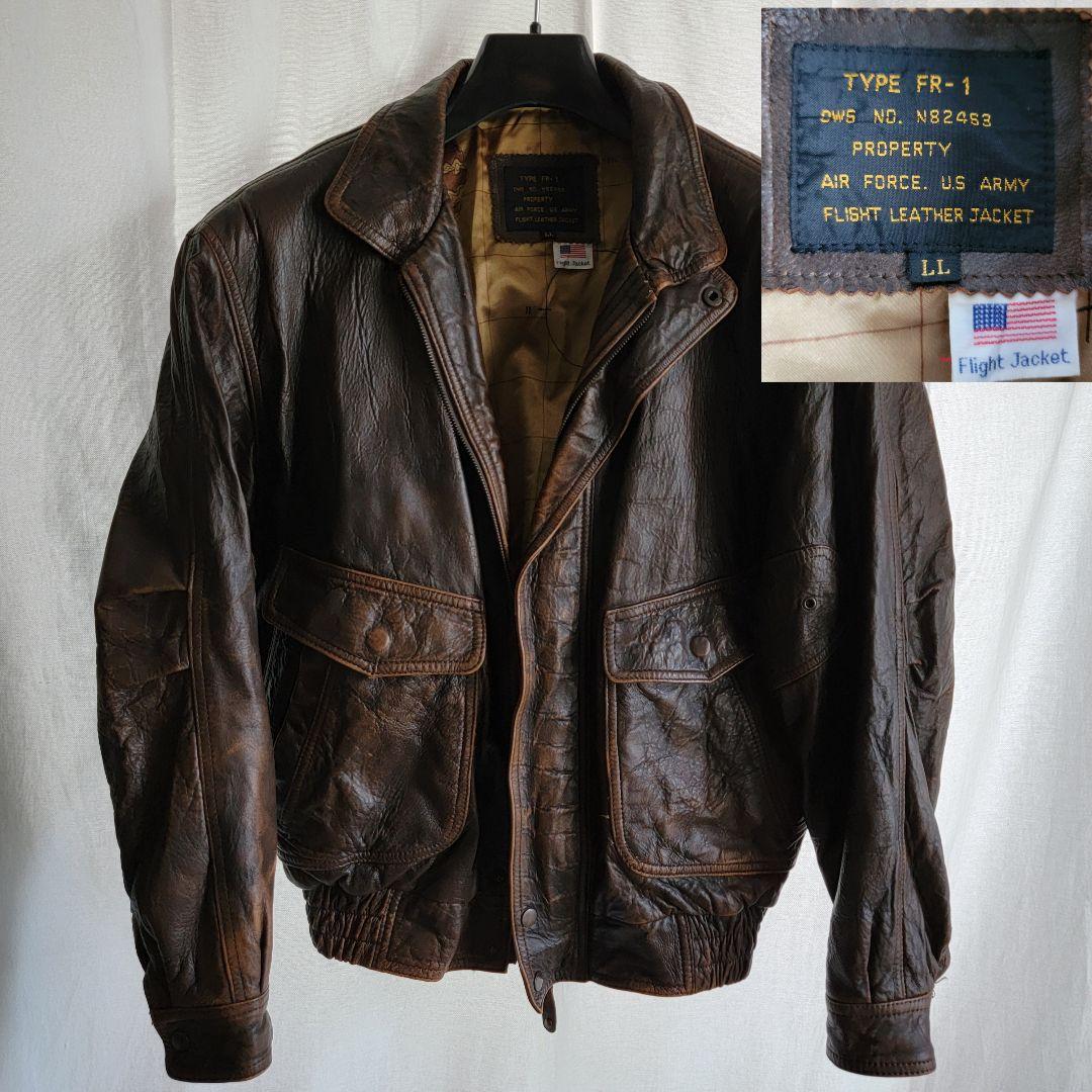 US　ARMY　フライトジャケット　地図柄　メンズ古着　XL　羊革