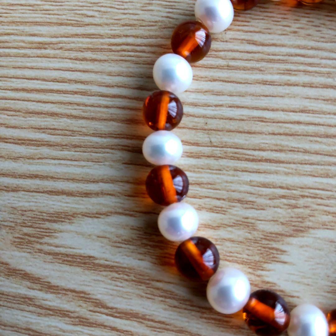 #天然琥珀 天然淡水真珠 アンバ- パ-ル ブレスレット #天然琥珀 天然淡水真珠 アンバ- パ-ル ブレスレット