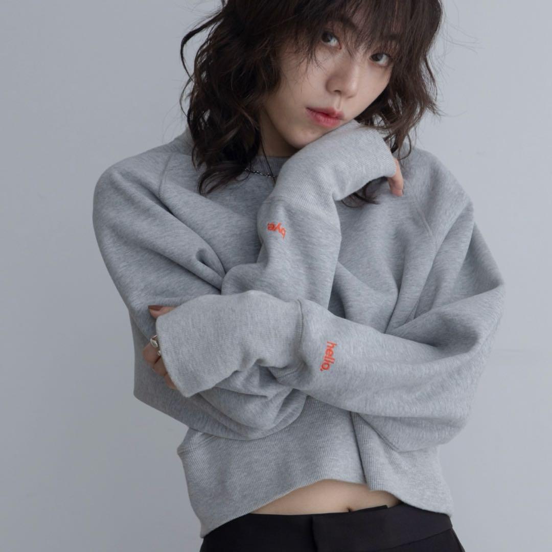 acne 水彩画　ショート丈　design スウェット　トレーナー VACANCY ロゴ刺繍ショート丈トレーナー - トップス新 発売