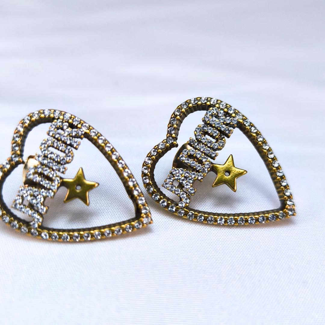 【超美品】クリスチャンディオール Dior ピアス ロゴメタル ハート＆スター