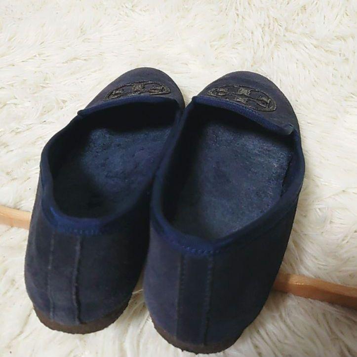 良品 ★ トリーバーチ フラットシューズ ボア ネイビー 8M