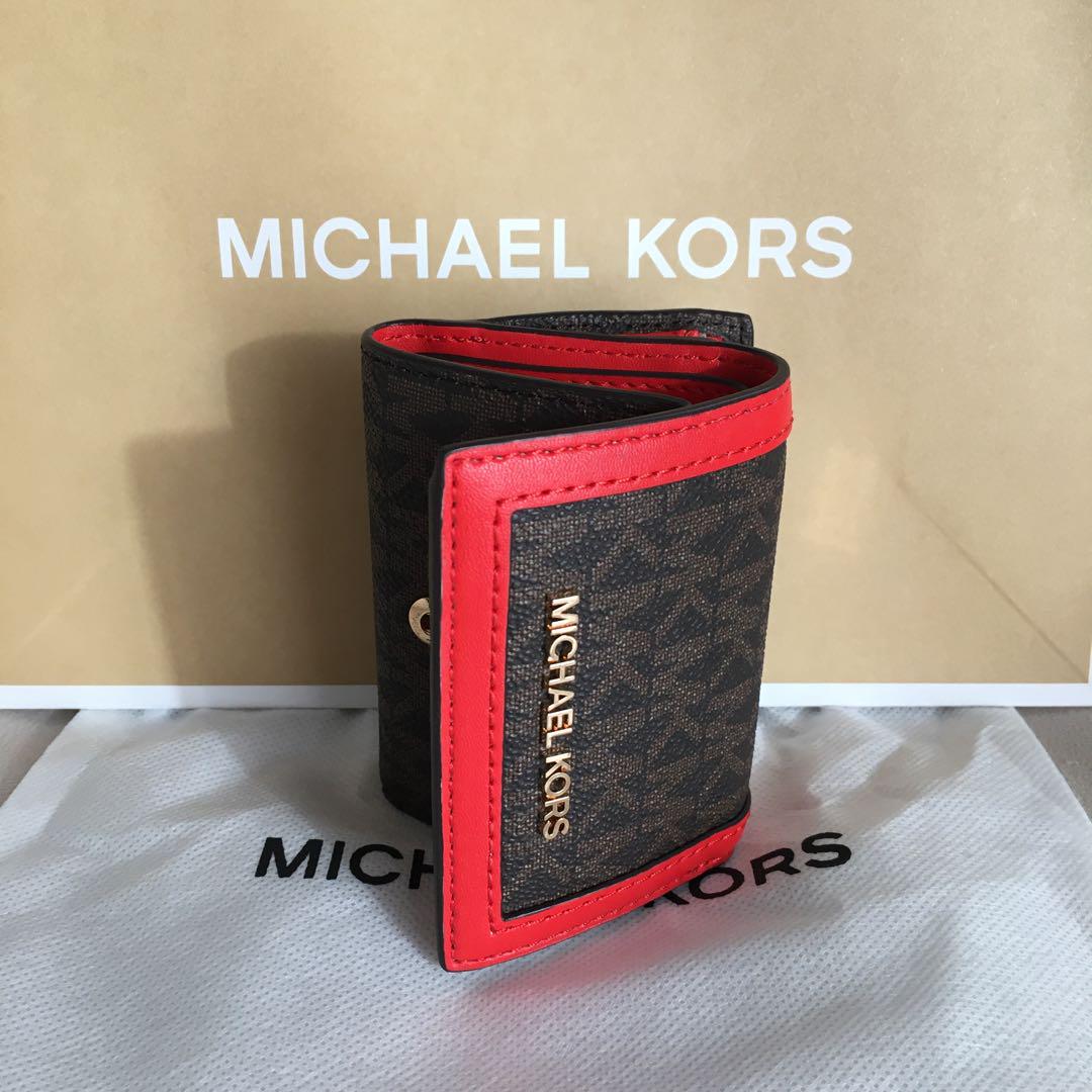 新品 マイケルコース MICHEAL KORS 三つ折り　財布 ブラウン レッド