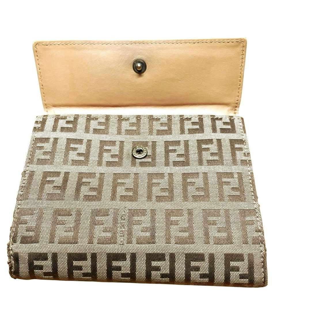FENDI 二つ折り財布 モノグラム柄ズッカ キャンバス レザー