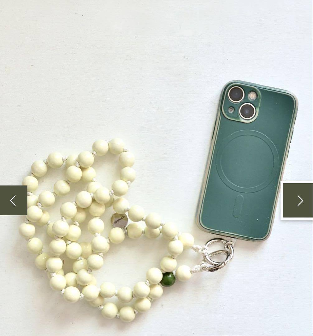 upbeads スマホストラップ ホワイト×グリーン アップビーズ