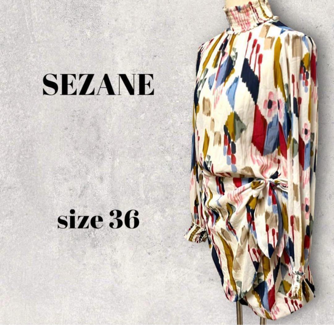 完売SEZANE セザンヌ 水彩パステル チュニックブラウス36（M〜L相当）