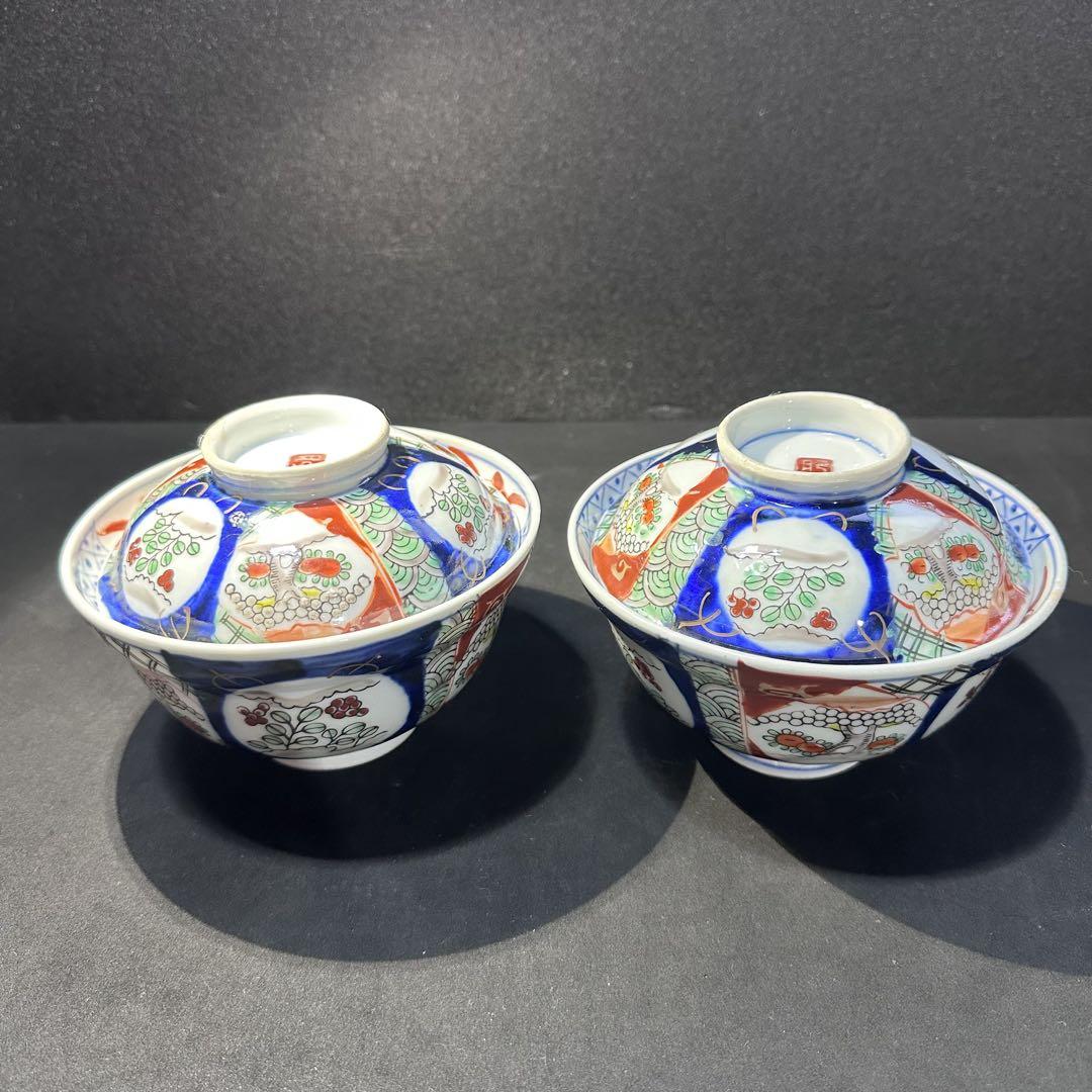 戦前アンティーク古伊万里　蓋付き煮物椀　2客　美品