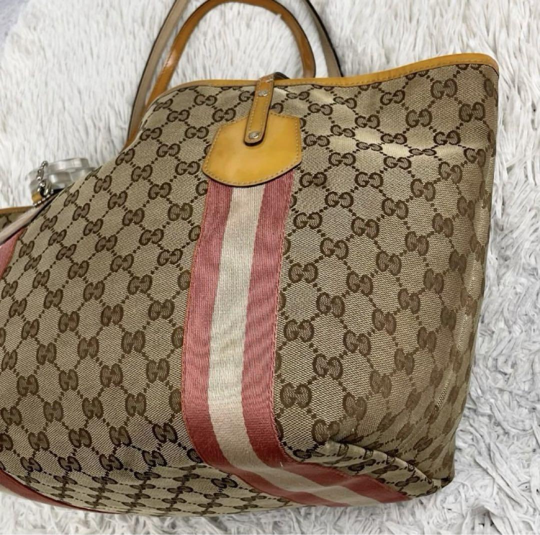 美品 グッチ トートバッグ シェリーライン GGキャンバス